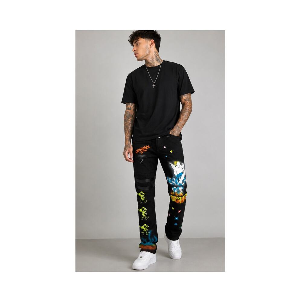 Lifted Anchors Ascension Jeans Men's 30 Black Graphic Painted Denim Streetwear